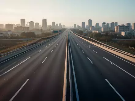 Eine leere, mehrspurige Autobahn bei spätem Nachmittagslicht, ohne Fahrzeuge oder Beschilderung. - Foto: über boerse-global.de