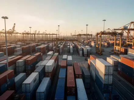 Ein weitläufiges, modernes Industrieareal mit Logistikinfrastruktur und Containern im warmen Licht der Abendsonne. - Foto: über boerse-global.de
