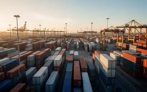 Ein weitläufiges, modernes Industrieareal mit Logistikinfrastruktur und Containern im warmen Licht der Abendsonne. - Foto: über boerse-global.de