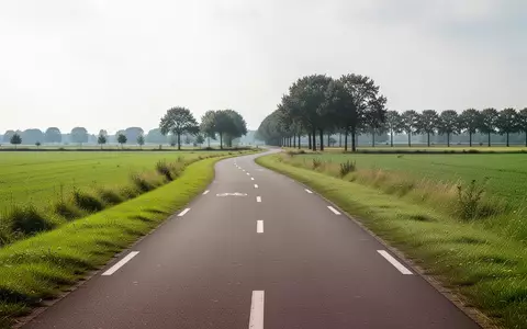 Ein leerer, asphaltierter Radweg in einer ländlichen Umgebung mit grünen Wiesen und Bäumen am Wegesrand. - Foto: über boerse-global.de