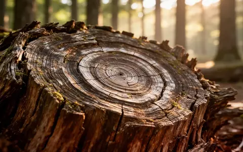 Detailaufnahme der Jahresringe eines alten Baumstamms in einem sonnendurchfluteten Wald als Symbol für Langlebigkeit. - Foto: über boerse-global.de