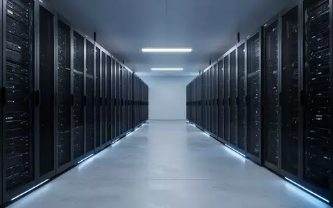 Ein moderner, minimalistischer Serverraum mit unbeschrifteten Server-Racks und blauem Umgebungslicht. - Foto: über boerse-global.de