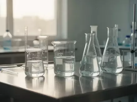 Ein minimalistisches, hell beleuchtetes medizinisches Labor mit Glasbechern auf Edelstahloberflächen bei sanftem Tageslicht. - Foto: über boerse-global.de