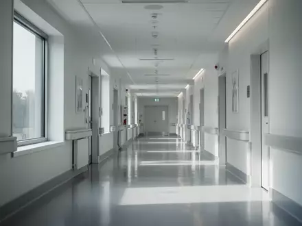 Ein moderner, heller Krankenhausflur mit minimalistischer Architektur und reflektierendem Bodenbelag. - Foto: über boerse-global.de
