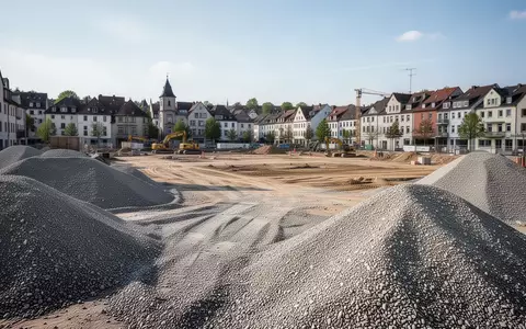 Eine Baustelle mit aufgeschütteter Erde und Baumaschinen auf einem städtischen Grundstück bei Tageslicht. - Foto: über boerse-global.de