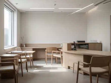 Leere, aufgeräumte Rezeption in einer modernen Arztpraxis mit hellem Tageslicht. - Foto: über boerse-global.de
