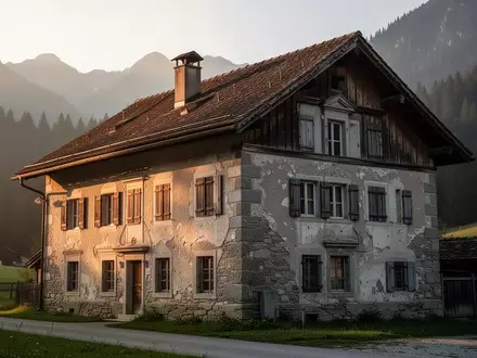 Ein historisches Schweizer Wohngebäude mit traditioneller Fassade in einer alpinen Landschaft. - Foto: über boerse-global.de