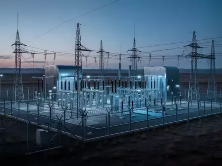 Eine moderne Industrie-Umspannstation in einer weitläufigen Landschaft bei Dämmerung als Symbol für kritische Infrastruktur. - Foto: über boerse-global.de