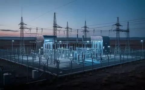 Eine moderne Industrie-Umspannstation in einer weitläufigen Landschaft bei Dämmerung als Symbol für kritische Infrastruktur. - Foto: über boerse-global.de