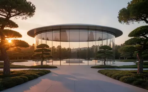 Die gläserne Architektur des Steve Jobs Theaters in der Abenddämmerung umgeben von einer minimalistischen Landschaft. - Foto: über boerse-global.de