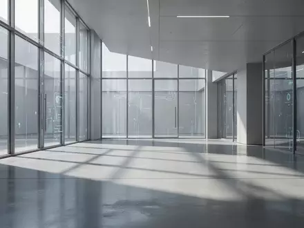 Ein minimalistischer, moderner Innenraum mit polierten Betonböden und geometrischen Schatten, der ein Gefühl von Sicherheit und technologischer Präzision vermittelt. - Foto: über boerse-global.de