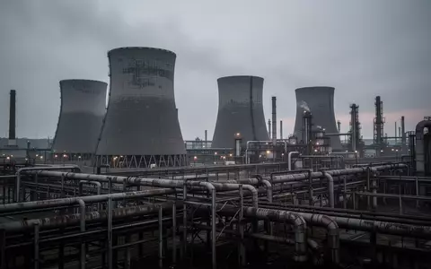 Ein weitläufiger Industriepark mit Kühltürmen und Rohrleitungssystemen unter einem grauen Himmel. - Foto: über boerse-global.de