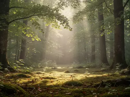 Eine friedliche Waldlichtung im hellen Morgenlicht, die Ruhe und mentale Entspannung symbolisiert. - Foto: über boerse-global.de