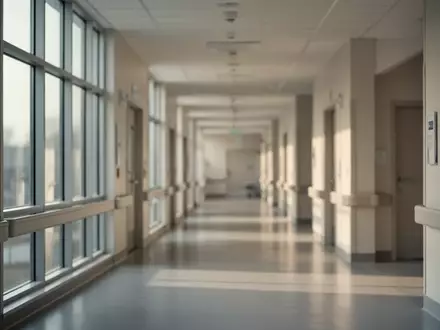 Ein heller, moderner Krankenhausflur mit minimalistischer Architektur und einfallendem Tageslicht. - Foto: über boerse-global.de