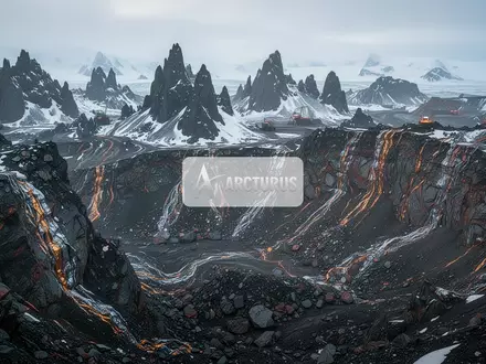 Abstrakte, atmosphärische Aufnahme einer arktischen Berglandschaft mit metallischen Erzvorkommen bei kaltem Licht. - Foto: über boerse-global.de