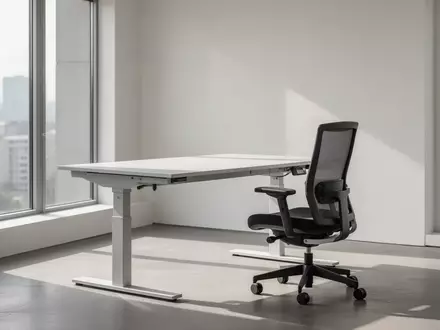 Ein minimalistisch gestalteter, heller Arbeitsplatz mit einem höhenverstellbaren Schreibtisch und einem ergonomischen Stuhl. - Foto: über boerse-global.de
