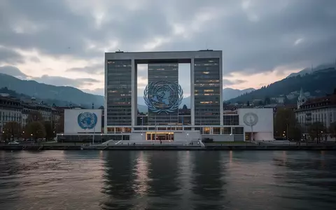 Das Hauptquartier der Vereinten Nationen in Genf bei Dämmerung unter einem bewölkten Himmel. - Foto: über boerse-global.de