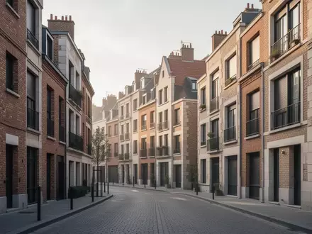 Dicht bebaute europäische Wohngegend mit traditionellen Gebäuden und geschlossenen Fensterläden in der Morgensonne. - Foto: über boerse-global.de