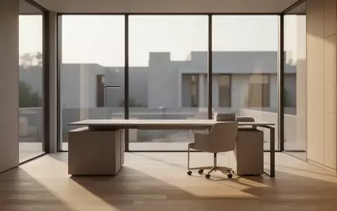 Ein helles, minimalistisches Büro mit großen Fenstern und neutralen Texturen in einer ruhigen Arbeitsumgebung. - Foto: über boerse-global.de