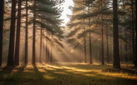 Ein sonnendurchfluteter Wald bei Sonnenaufgang, der Ruhe und psychologische Stabilität ausstrahlt. - Foto: über boerse-global.de