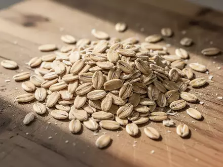 Nahaufnahme von rohen Bio-Haferkörnern auf einem rustikalen Holztisch bei natürlichem Licht. - Foto: über boerse-global.de