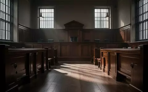 Ein leerer, schlichter Gerichtssaal mit dunklen Holzmöbeln und einfallendem Licht durch hohe Fenster. - Foto: über boerse-global.de