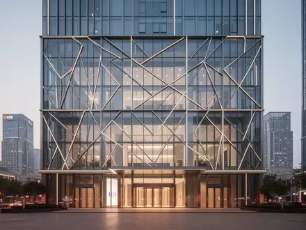 Moderne, minimalistische Architektur einer Bürofassade in einer chinesischen Großstadt bei Dämmerung. - Foto: über boerse-global.de