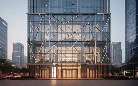 Moderne, minimalistische Architektur einer Bürofassade in einer chinesischen Großstadt bei Dämmerung. - Foto: über boerse-global.de