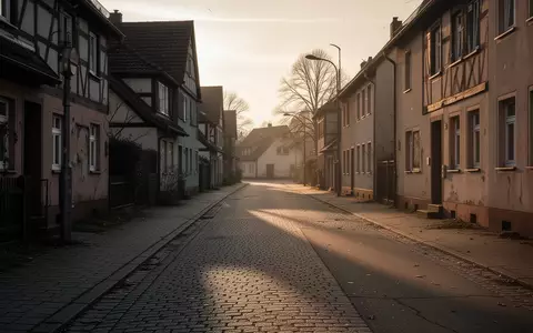 Eine leere, ruhige Wohnstraße in einer deutschen Kleinstadt bei Dämmerlicht mit langen Schatten auf dem Gehweg. - Foto: über boerse-global.de