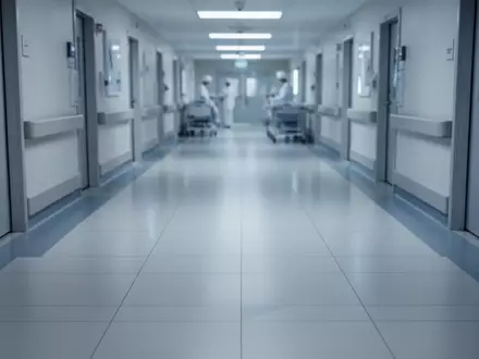 Ein steriler, menschenleerer Krankenhausflur in gedämpftem Licht, der eine klinische und forschungsorientierte Atmosphäre vermittelt. - Foto: über boerse-global.de