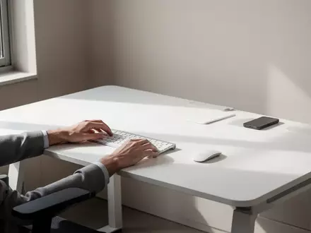 Ein minimalistischer, leerer Arbeitsplatz mit einem sauberen Schreibtisch und natürlichem Lichteinfall durch ein Fenster. - Foto: über boerse-global.de