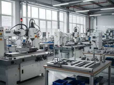 Eine modern ausgestattete, leere Lehrwerkstatt mit präzisen Maschinen und Werkbänken in einer Industriehalle. - Foto: über boerse-global.de
