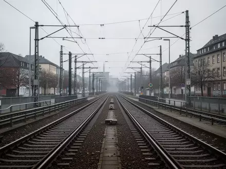 Leere Schienenstränge der Saarbahn in einer urbanen Umgebung bei bewölktem Himmel. - Foto: über boerse-global.de