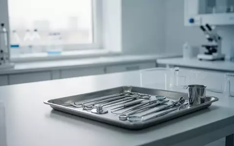 Steriler, minimalistischer klinischer Behandlungsraum mit medizinischen Instrumenten auf einer Ablage. - Foto: über boerse-global.de