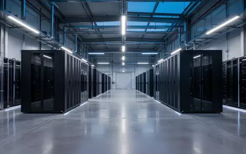 Ein moderner, minimalistischer Serverraum mit symmetrischen, dunklen Racks in einer industriellen Umgebung. - Foto: über boerse-global.de