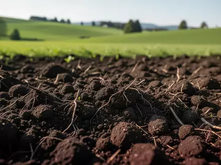Nahaufnahme von fruchtbarem, dunklem Ackerboden in einer Schweizer Wiesenlandschaft bei Tageslicht. - Foto: über boerse-global.de
