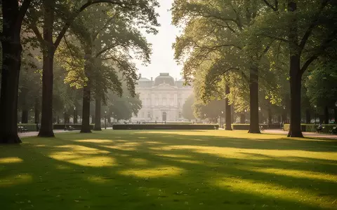Weitläufige, sonnendurchflutete Grünanlage im Schlossgarten Karlsruhe am späten Nachmittag. - Foto: über boerse-global.de