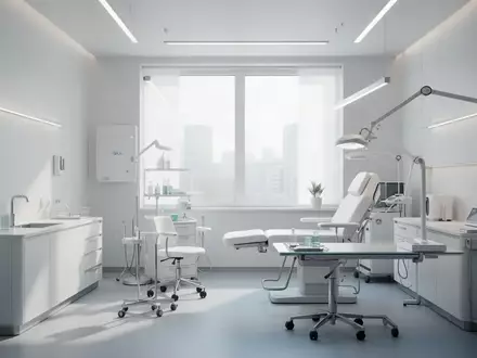 Ein minimalistisch gestalteter Behandlungsraum in einer modernen Zahnklinik mit hellem, natürlichem Tageslicht. - Foto: über boerse-global.de