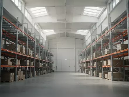 Ein minimalistisches, modernes Logistiklager mit leeren Industrieregalen und einfallendem Tageslicht. - Foto: über boerse-global.de