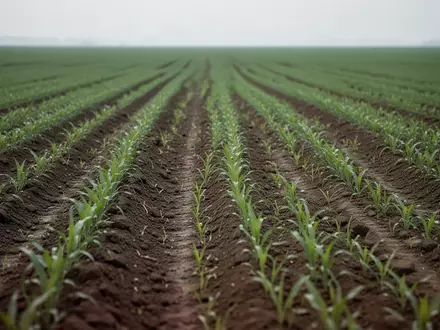 Weites, grünes Agrarfeld mit jungen Pflanzenreihen unter einem bewölkten Himmel. - Foto: über boerse-global.de