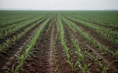 Weites, grünes Agrarfeld mit jungen Pflanzenreihen unter einem bewölkten Himmel. - Foto: über boerse-global.de