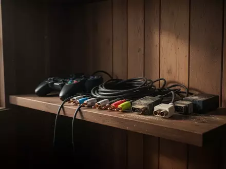 Ein minimalistisch eingerichteter Raum mit einem Holzregal, auf dem ordentlich aufgerollte alte Videokabel und Adapter liegen. - Foto: über boerse-global.de