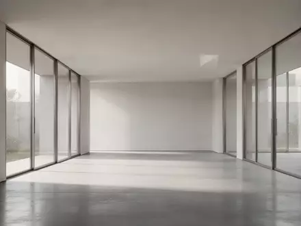 Ein minimalistisches, modernes Interieur mit klaren Linien und hellem, natürlichem Licht auf einem polierten Betonboden. - Foto: über boerse-global.de