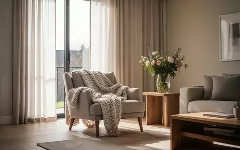 Ein helles, ruhiges Wohnzimmer mit einem bequemen Sessel und frischen Blumen, das eine Atmosphäre häuslicher Geborgenheit vermittelt. - Foto: über boerse-global.de