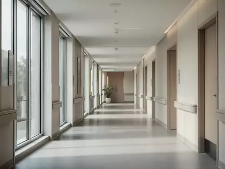 Ein heller, leerer Flur in einer modernen Pflegeeinrichtung mit klaren architektonischen Linien und natürlichem Licht. - Foto: über boerse-global.de