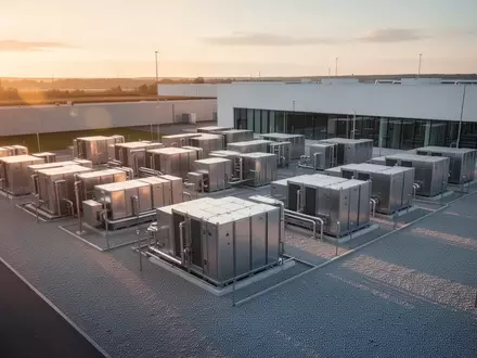 Moderne Wasserstoff-Brennstoffzellenanlage in einer industriellen Umgebung bei Sonnenuntergang. - Foto: über boerse-global.de