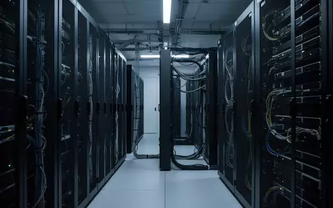Modernes Rechenzentrum mit serverracks in einer minimalistischen, blau beleuchteten Umgebung. - Foto: über boerse-global.de