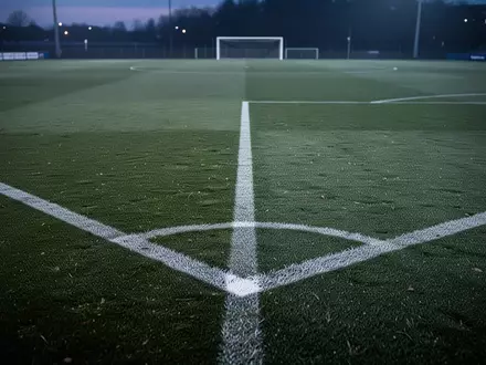 Ein leerer Fußballplatz bei Dämmerung mit Fokus auf das Gras und die weißen Linien. - Foto: über boerse-global.de
