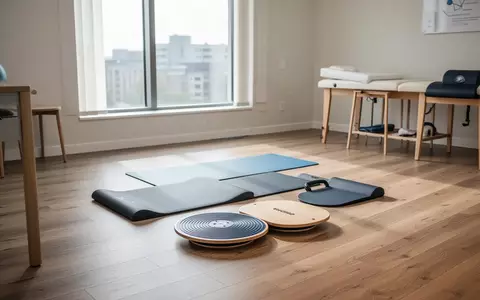 Ein heller, minimalistischer Physiotherapieraum mit Balance-Boards auf einem Holzboden in einer medizinischen Praxis. - Foto: über boerse-global.de