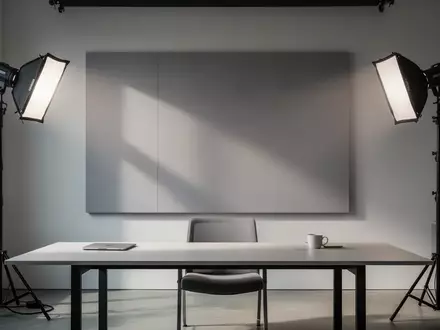 Ein minimalistisch gestaltetes Heimstudio mit professioneller Beleuchtung und akustischen Wandpaneelen. - Foto: über boerse-global.de